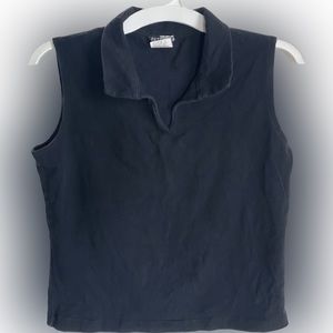 Vintage 90s Knit Works cropped stretch tank preppy collar juniors XL